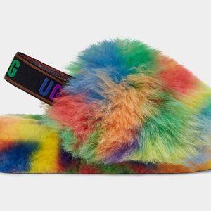 UGG Fluff Yeah Pride Genuine Shearling Sandal Women US 7 , 8  *100% Authentic*